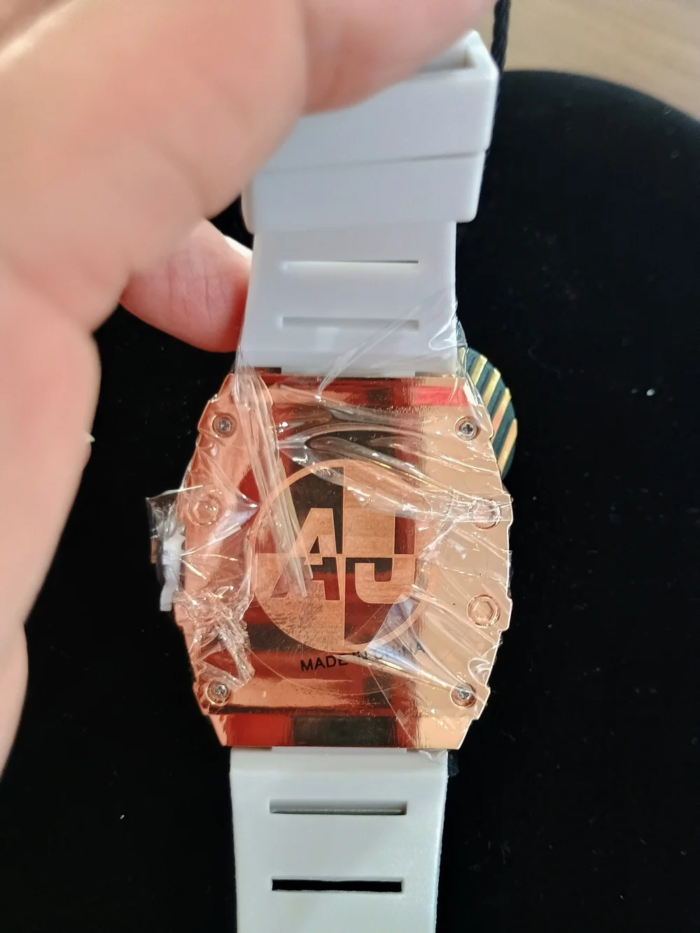 Gray Strap Rose Gold Skull Dial Men's Watch